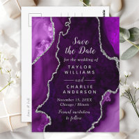 Purple and Silver Agate Marble Save The Date