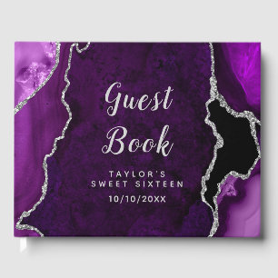 Purple and Silver Agate Marble Sweet Sixteen Guest Book