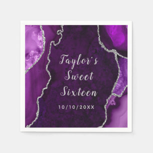 Purple and Silver Agate Marble Sweet Sixteen Napkin