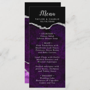 Purple and Silver Agate Marble Wedding Menu