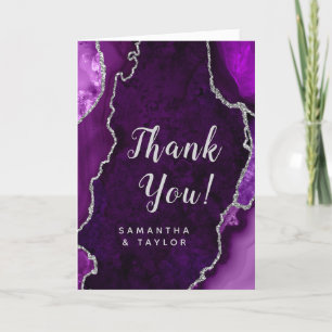 Purple and Silver Agate Marble Wedding Thank You Card