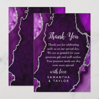 Purple and Silver Agate Marble Wedding Thank You Card