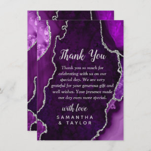 Purple and Silver Agate Marble Wedding Thank You Card