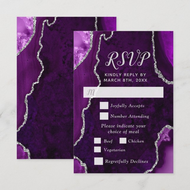 Purple and Silver Agate Meal Choice RSVP Card (Front/Back)