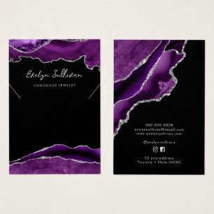 Purple and silver agate necklace display card
