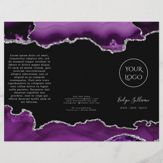 purple and silver agate on black brochure (Front)