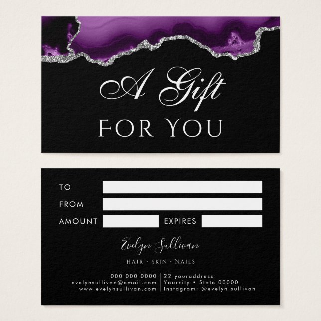 Purple and Silver Agate on Black Gift Card (Front & Back)