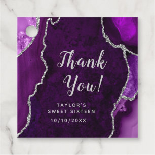 Purple and Silver Agate Sweet Sixteen Thank You Favour Tags