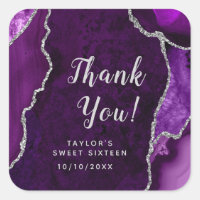 Purple and Silver Agate Sweet Sixteen Thank You