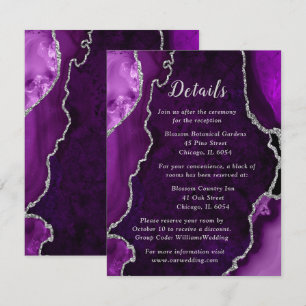 Purple and Silver Agate Wedding Details Enclosure Card