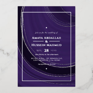Purple and Silver Agate Wedding Foil Invitation