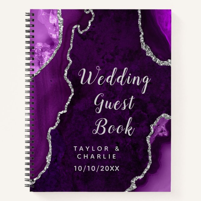 Purple and Silver Agate Wedding Guest Book (Front)