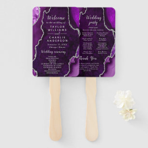 Purple and Silver Agate Wedding Program Hand Fan