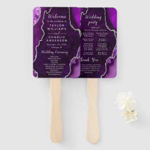 Purple and Silver Agate Wedding Program Hand Fan