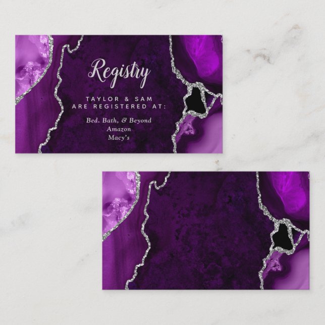 Purple and Silver Agate Wedding Registry Enclosure Card (Front/Back)