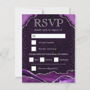 Purple and Silver Agate Wedding RSVP Card