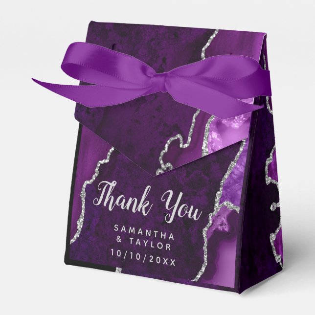 Purple and Silver Agate Wedding Thank You Favour Box (Front Side)