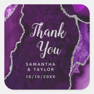 Purple and Silver Agate Wedding Thank You Square Sticker