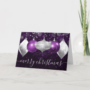 Purple and Silver and Gold Christmas Baubles Holiday Card