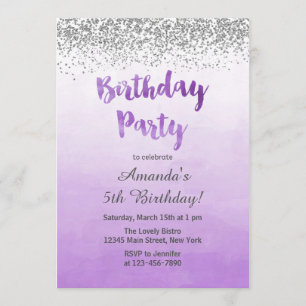 Purple and Silver Birthday Invitation