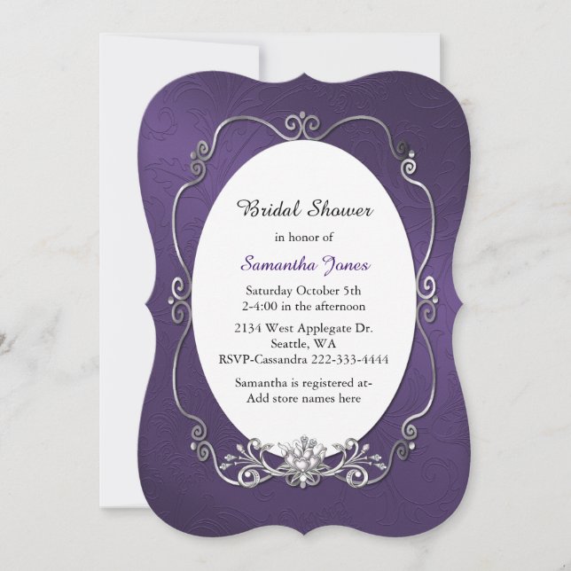 Purple and Silver Bridal Shower Invitation (Front)