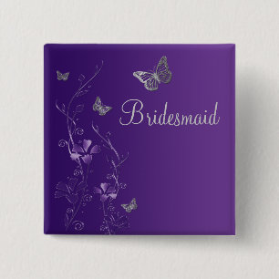 Purple and Silver Butterfly Floral Bridesmaid Pin