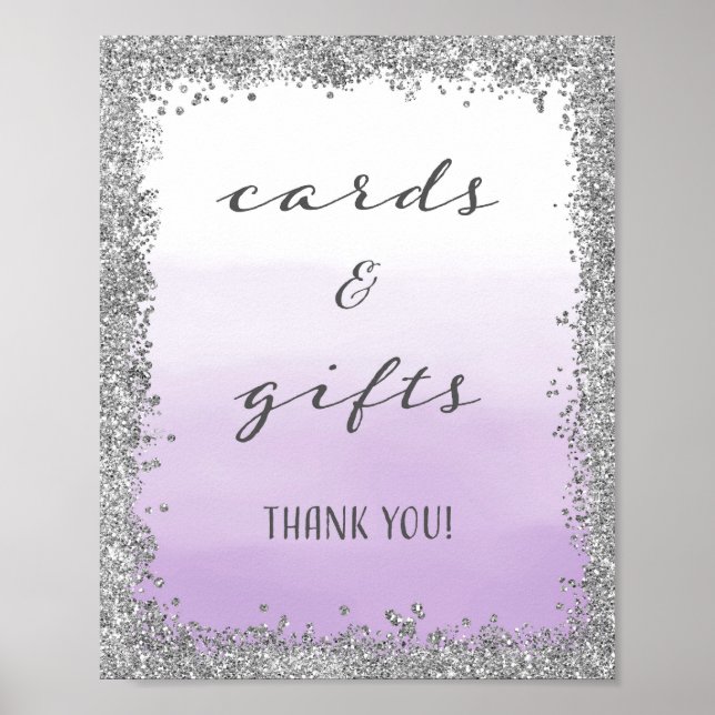 Purple and Silver Cards and Gifts Wedding Poster (Front)