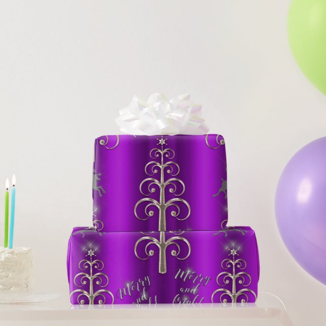 Purple and Silver Contemporary Christmas Wrapping Paper (Party Gifts)