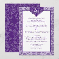 Purple and Silver Damask Shield Banner Monogram