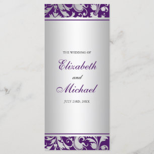 Purple and Silver Damask Swirls Wedding Program Programme