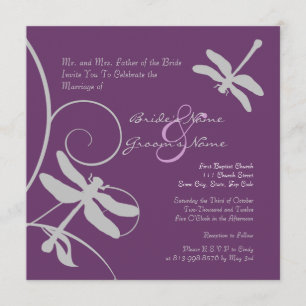 Purple and Silver Dragonfly Wedding Invitation