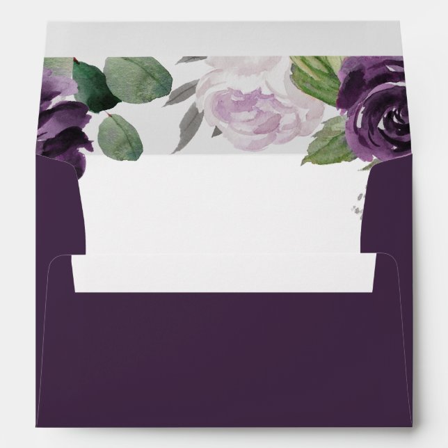 Purple and Silver Elegant Floral White Wedding Envelope (Back (Bottom))