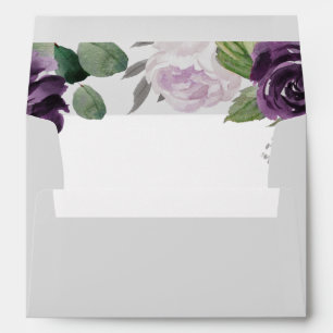 Purple and Silver Elegant Floral White Wedding Envelope