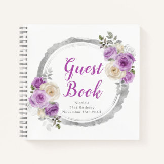 Purple and Silver Elegant Flowers Birthday Party Notebook