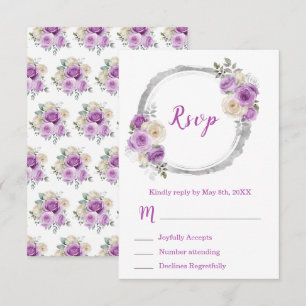 Purple and Silver Elegant Flowers Sweet Sixteen RSVP Card