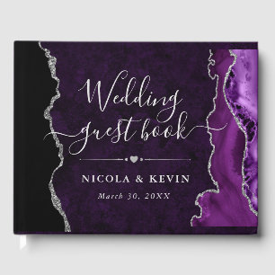 Purple and Silver Faux Glitter Agate Wedding Guest Book