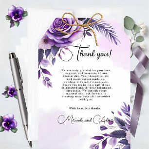 Purple and Silver Floral-Accented Thank You Card