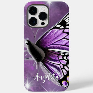 Purple and Silver Floral Butterfly Name Case-Mate iPhone 14 Pro Max Case