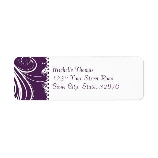 Purple and Silver Floral Swirls Wedding Return Address Label