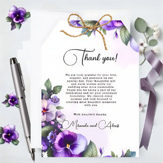Purple and Silver Floral-Themed Ivory Thank You Card
