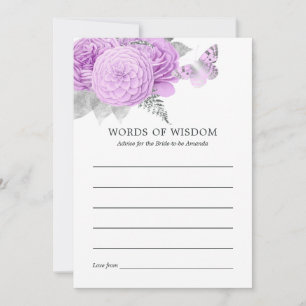 Purple and Silver Floral Vintage Bridal Shower Advice Card