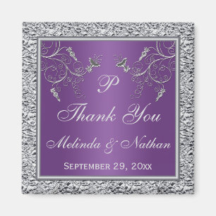 Purple and Silver Floral Wedding Favour Magnet