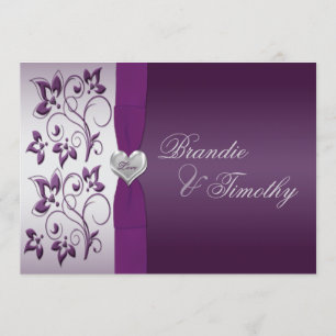 Purple and Silver Floral Wedding Invitation