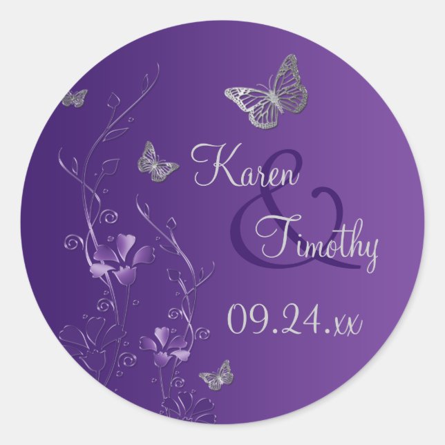 Purple and Silver Floral with Butterflies Sticker (Front)