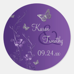 Purple and Silver Floral with Butterflies Sticker