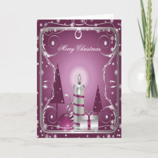Purple and Silver framed christmas Candle 2 Holiday Card