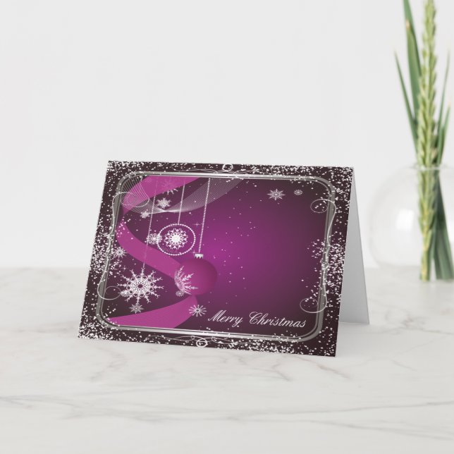 Purple and Silver framed ornament Holiday Card (Front)