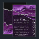 Purple and Silver Glitter Agate 21st Birthday Invitation<br><div class="desc">Vibrant purple agate layers sweep across the design with natural gemstone banding, accented by shimmering silver glitter edges for a glamorous, light‑catching finish. Elegant typography combines a chic handwritten script with bold serif details, creating a sophisticated and festive look. Perfect for milestone celebrations, this design radiates modern elegance and sparkle—ideal...</div>