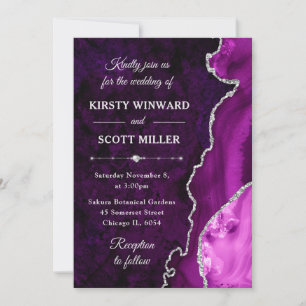 Purple and Silver Glitter Agate and marble Wedding Invitation