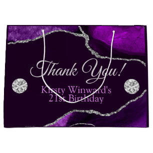 Purple and Silver Glitter Agate Birthday Large Gift Bag
